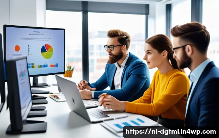 디지털 광고 타겟팅에서의 세분화 기법 - A professional digital marketing team in a modern office brainstorming demographic segmentation stra...