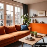 효과적인 광고 타겟팅을 위한 고객 행동 연구 - A warm and inviting Dutch living room scene featuring a diverse group of people smiling and interact...