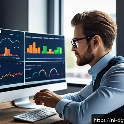 디지털 광고 타겟팅의 중요성과 효과 - A professional digital marketing analyst in a modern office environment, focused on multiple large c...