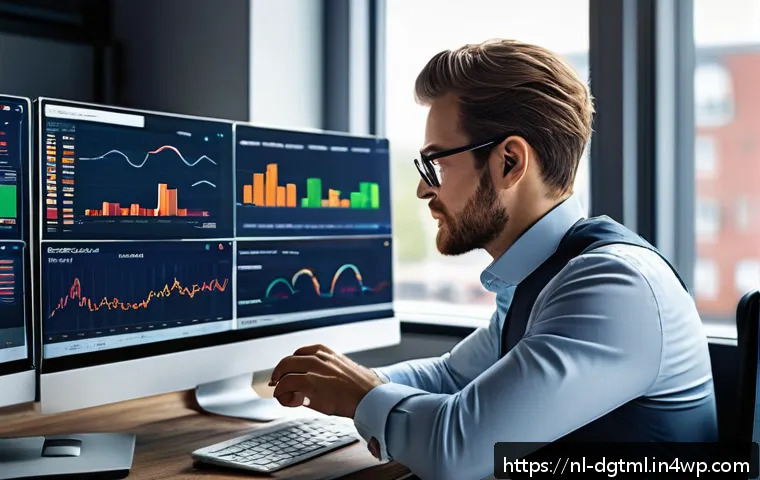 디지털 광고 타겟팅의 중요성과 효과 - A professional digital marketing analyst in a modern office environment, focused on multiple large c...