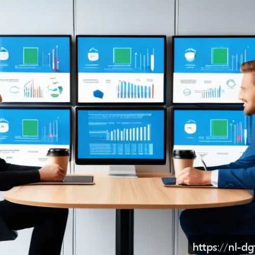 디지털 광고의 인사이트를 활용한 전략 - A modern Dutch marketing office scene showing a diverse team of professionals analyzing realtime cus...