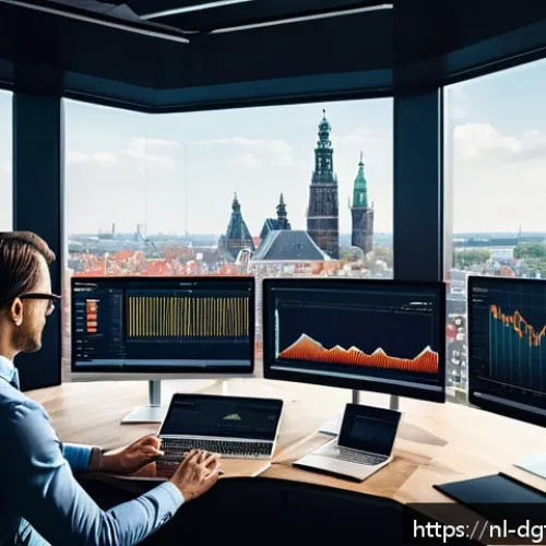 디지털 광고에서의 고객 맞춤형 메시지 전달 - A modern digital marketing office scene focused on a professional Dutch marketer analyzing personali...