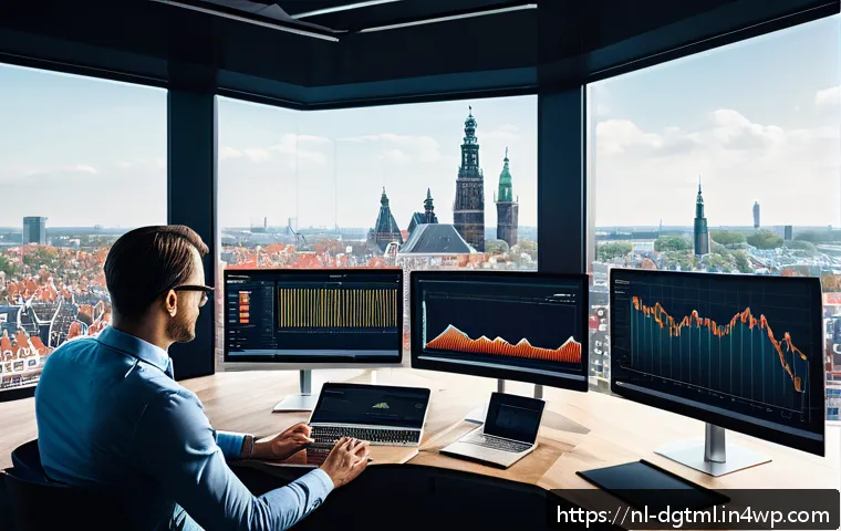 디지털 광고에서의 고객 맞춤형 메시지 전달 - A modern digital marketing office scene focused on a professional Dutch marketer analyzing personali...