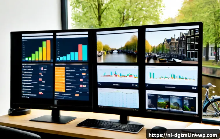 디지털 광고 타겟팅을 위한 플랫폼별 분석 - Photorealistic modern Amsterdam marketing workspace, a Dutch digital advertising analyst reviewing t...