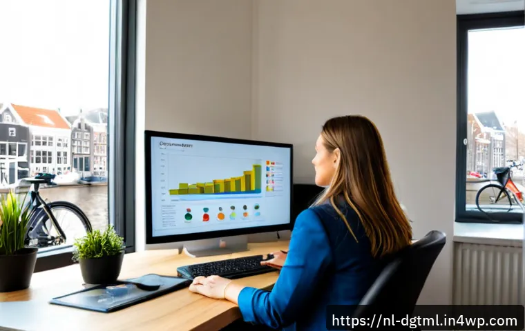 Home 17 디지털 광고 타겟팅을 위한 데이터 분석 기법 - Photorealistic modern Dutch marketing analyst at a clean Amsterdam office desk, studying anonymized ...